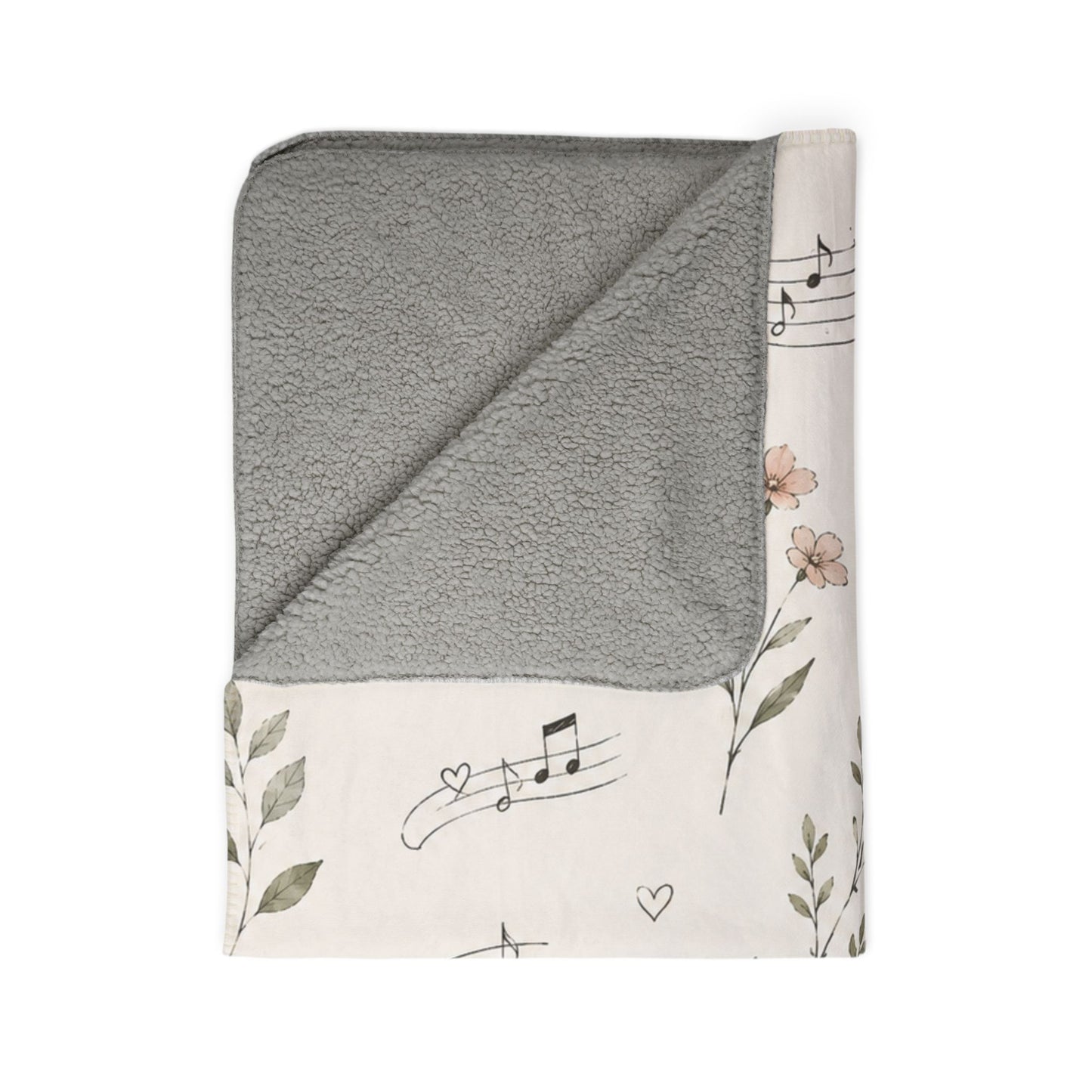 Musical Floral Sherpa Blanket — Cozy Music Notes & Headphones Throw