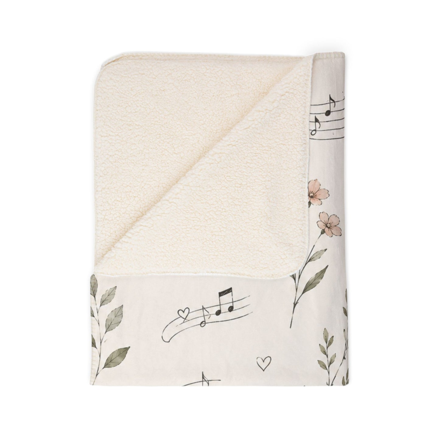 Musical Floral Sherpa Blanket — Cozy Music Notes & Headphones Throw