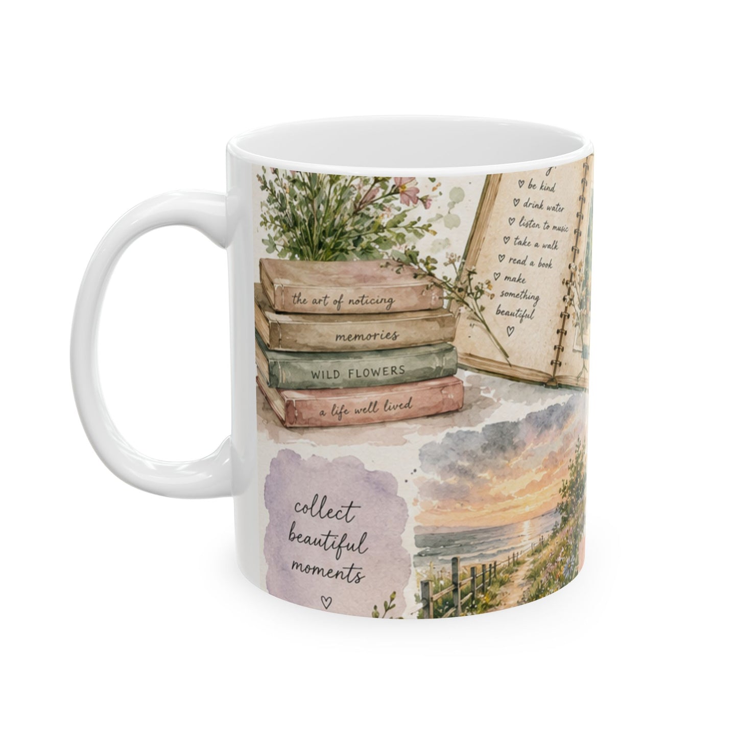 Vintage Botanical Collage Ceramic Mug | Floral Camera Notebook Illustration